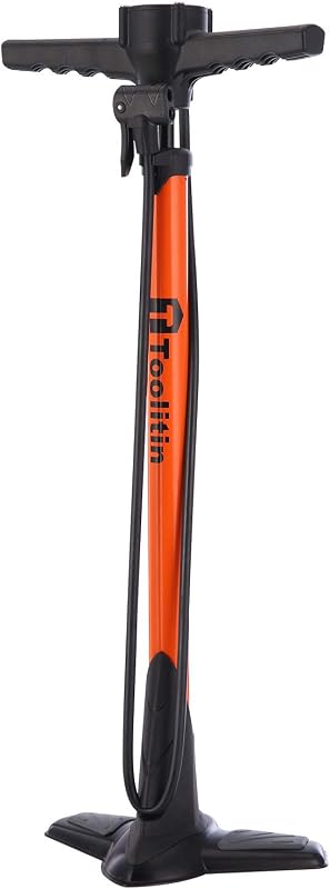 Pro Bike Pump, Ergonomic Bicycle Pump with Integrated Handle Mounted Pressure Gauge, 180 Psi, Fits Presta and Schrader Valve