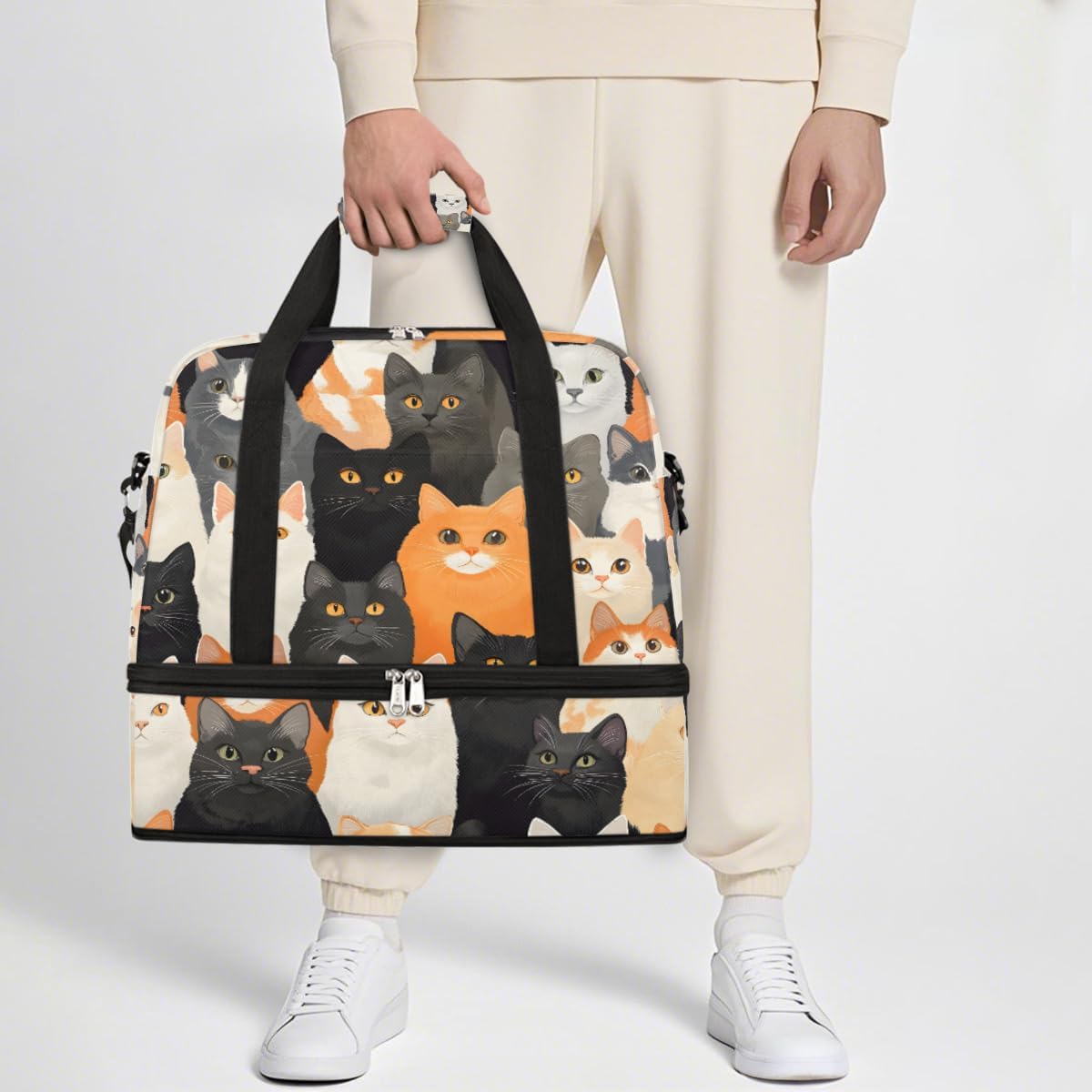 Colorful Animal Cat Large Travel Duffel Bag for Women Men Gym Bag Weekender Overnight Bags With Shoe Compartment Foldie Travel Tote Bag Carry On Personal Item Bag for Travel Gym Sports