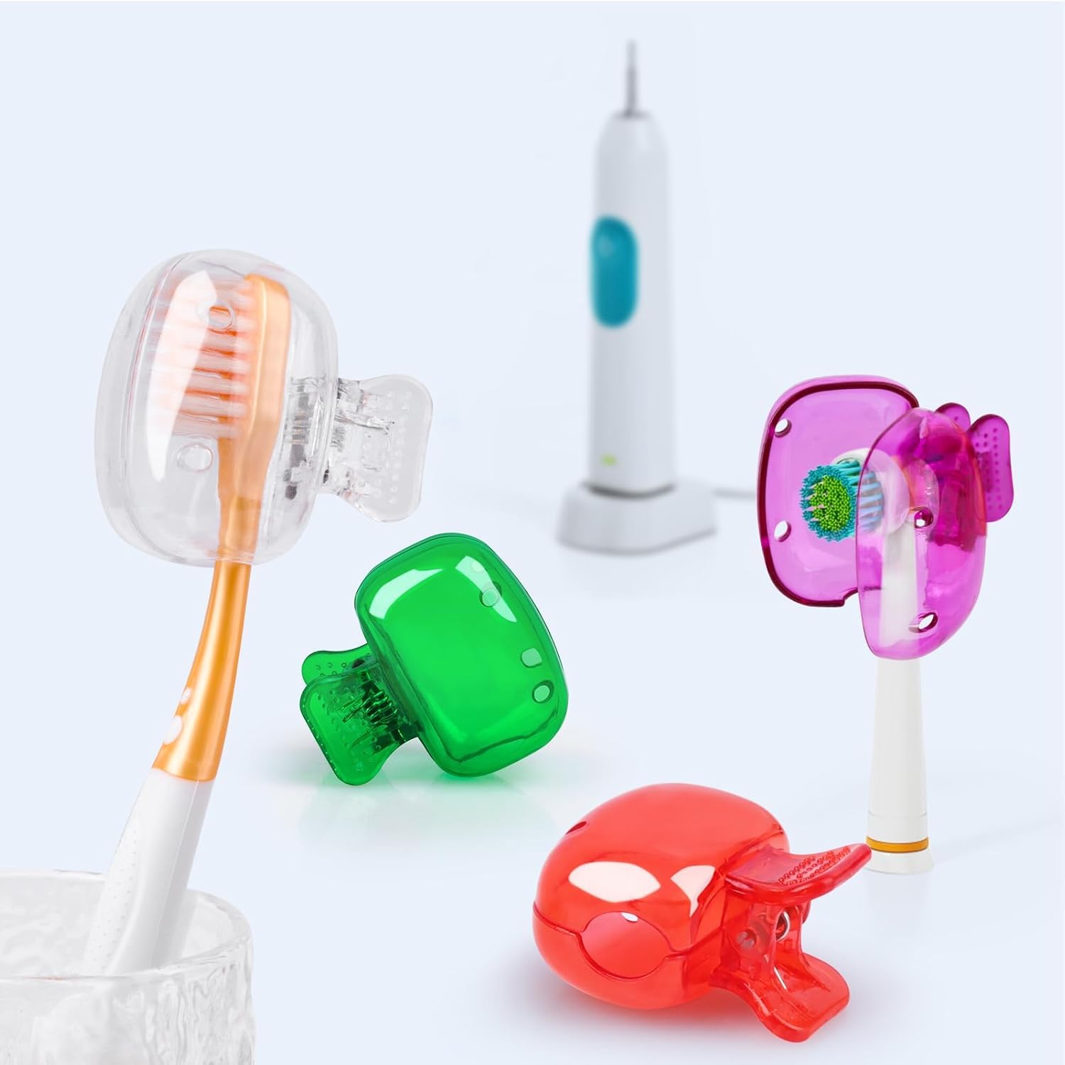 ZELKEY 6 PCS Toothbrush Cover Portable Travel Toothbrush Protector Coverings Clips Cap Brush Plastic Clip's Covers for Household Travel, Camping, Bathroom, School, Work (Multicolor) 2