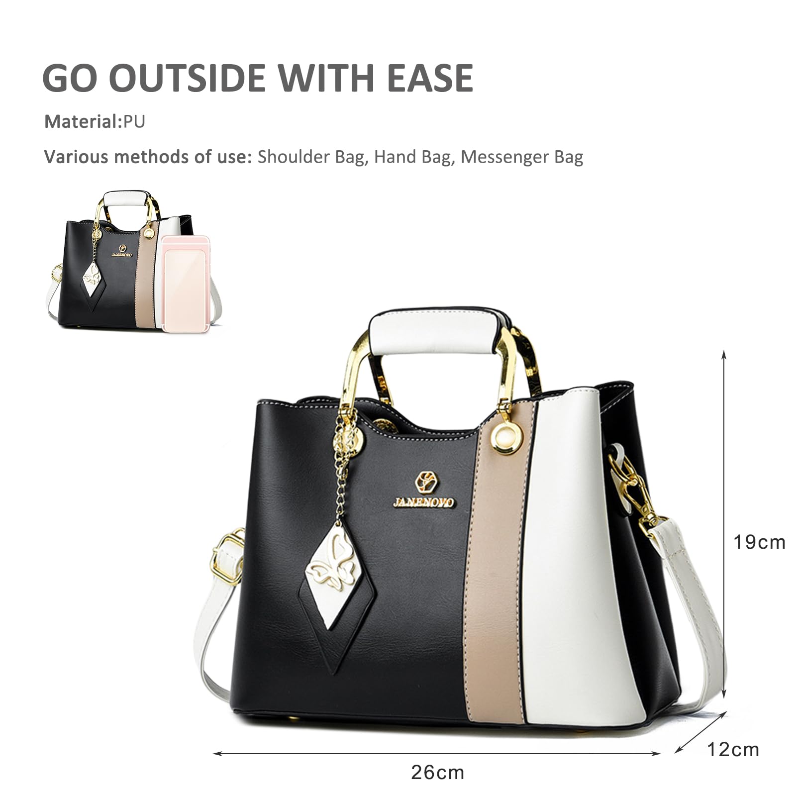 NICOLE & DORIS Bolso de Mujer de Mano Bolso Bandolera Pequeño Lindo Bolso de Las Señoras Cuero PU Bolso Tote Multicolor Bolsa de Mensajero para Niñas Bolsa Cruzado Negro con Blanco