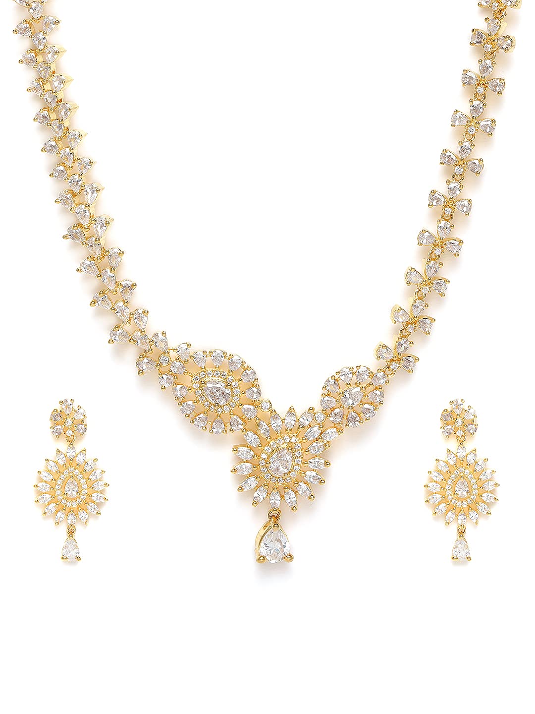 Silver-Toned Plated CZ & AD Studded Handcrafted Jewellery Set