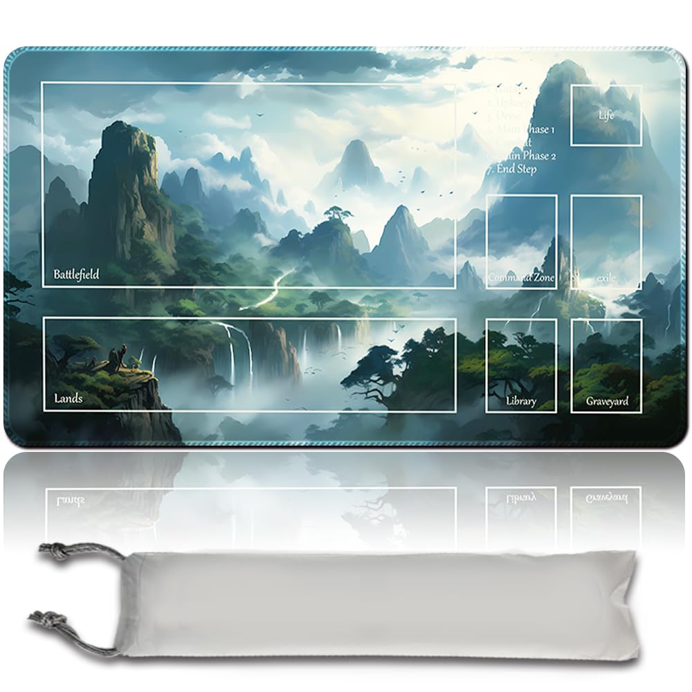 Board Game MTG Playmat Free Waterproof Bag, Sewn Edges,Card Enthusiasts TCG Playmat Mouse Pad MTG Game Mats With Zones (Original Playmat) (With Zone,Unclaimed Territory)