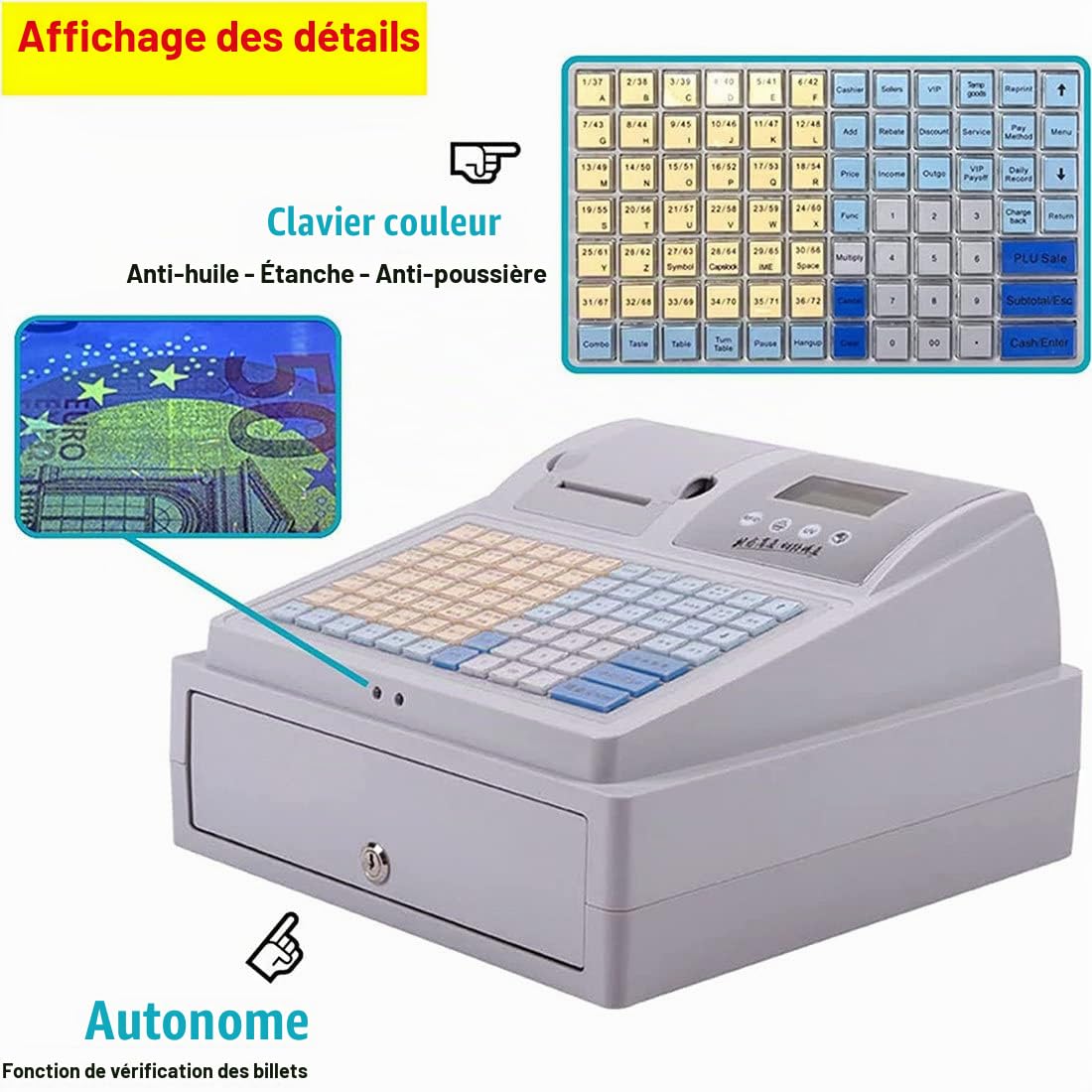Caisse enregistreuse électronique, Caisse enregistreuse pour Les Petites Entreprises, système de Point de Vente, 81 clés, Caisse de Caisse à LED numérique, pour Les supermarchés de Restaurant