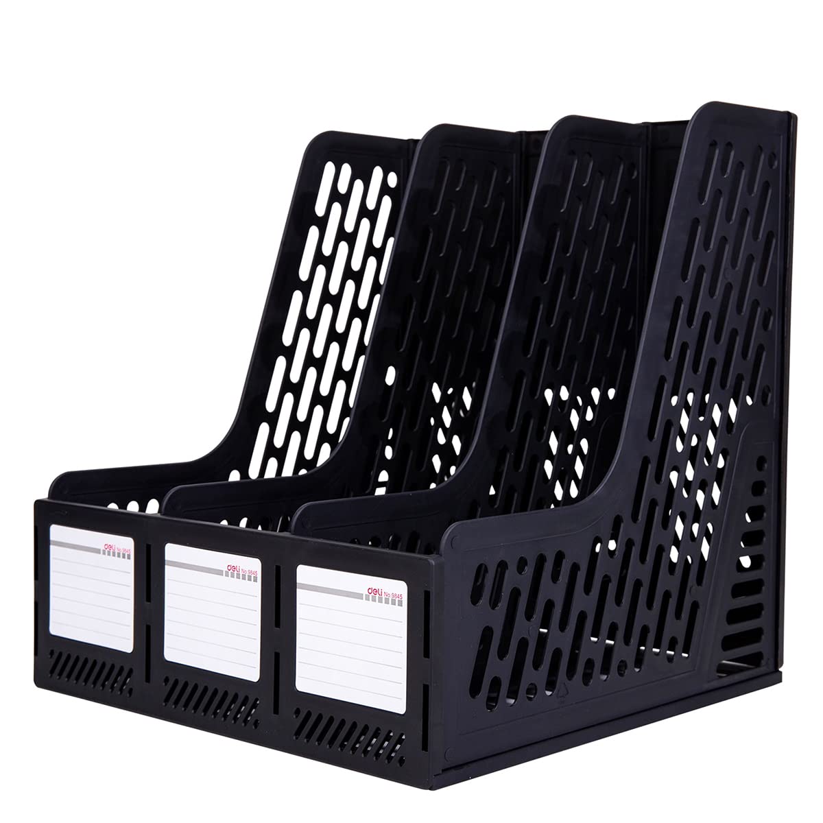 Deli Magazine File Holder, Binder Organizer, Easy to Assemble Vertical Document Folder, Plastic Magazine Holder for Office, Home and School Organization, 3 Vertical Compartments