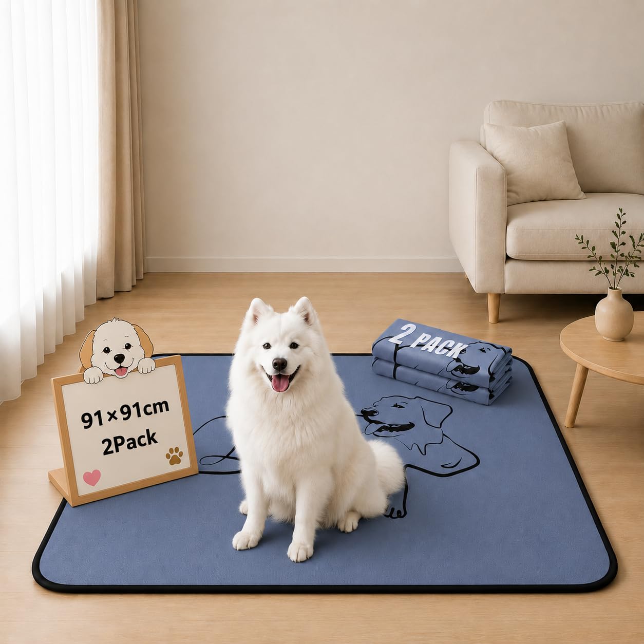 2 Pack Washable Pee Pads for Dogs, Reusable Training Puppypads Absorbency Non-Slip & Leak-Proof for Pet Whelping Box Playpen Crate Sofa Bed Floors (91cm × 91cm,Gray)