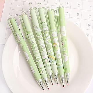 Jowxsx 6 PCS Cute Pens Black Gel Ink Pens,Green Frog Gel Cute Cartoon Animal Pen,Retractable Ballpoint Pen(0.5mm) Writing and Correction Supplies