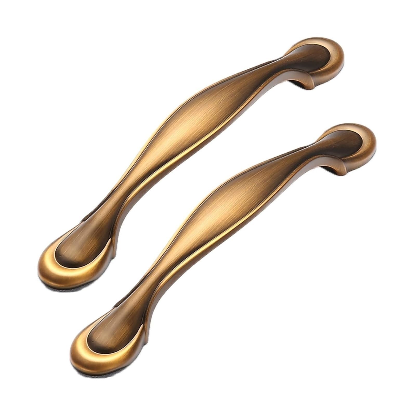 Opeximatun C Kitchen Upboard Handles, Brass Zin Alloy Urved Abinet Drawer Handles 2 Pack(,Holedistance128mm)
