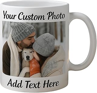 Personalized Coffee Mug 11 oz Ceramic – Add Photo, Text or Logo | Custom Picture Cup, Double‑Sided Print, Dishwasher & Microwave Safe, Made in USA | Gift for Men & Women, White