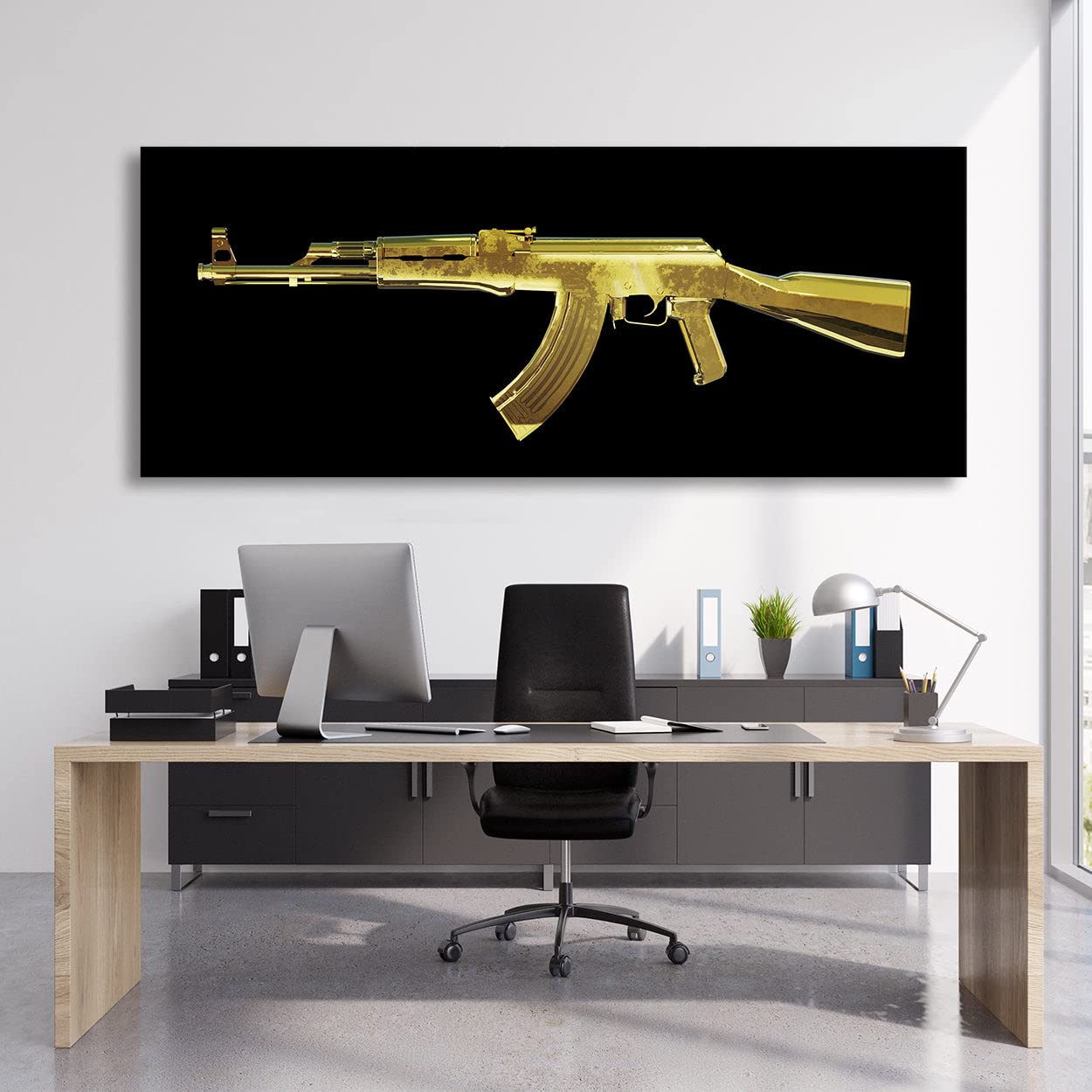 Amazon.com: Sense Canvas Ak 47 Gold Canvas Art - Home Decor Wall