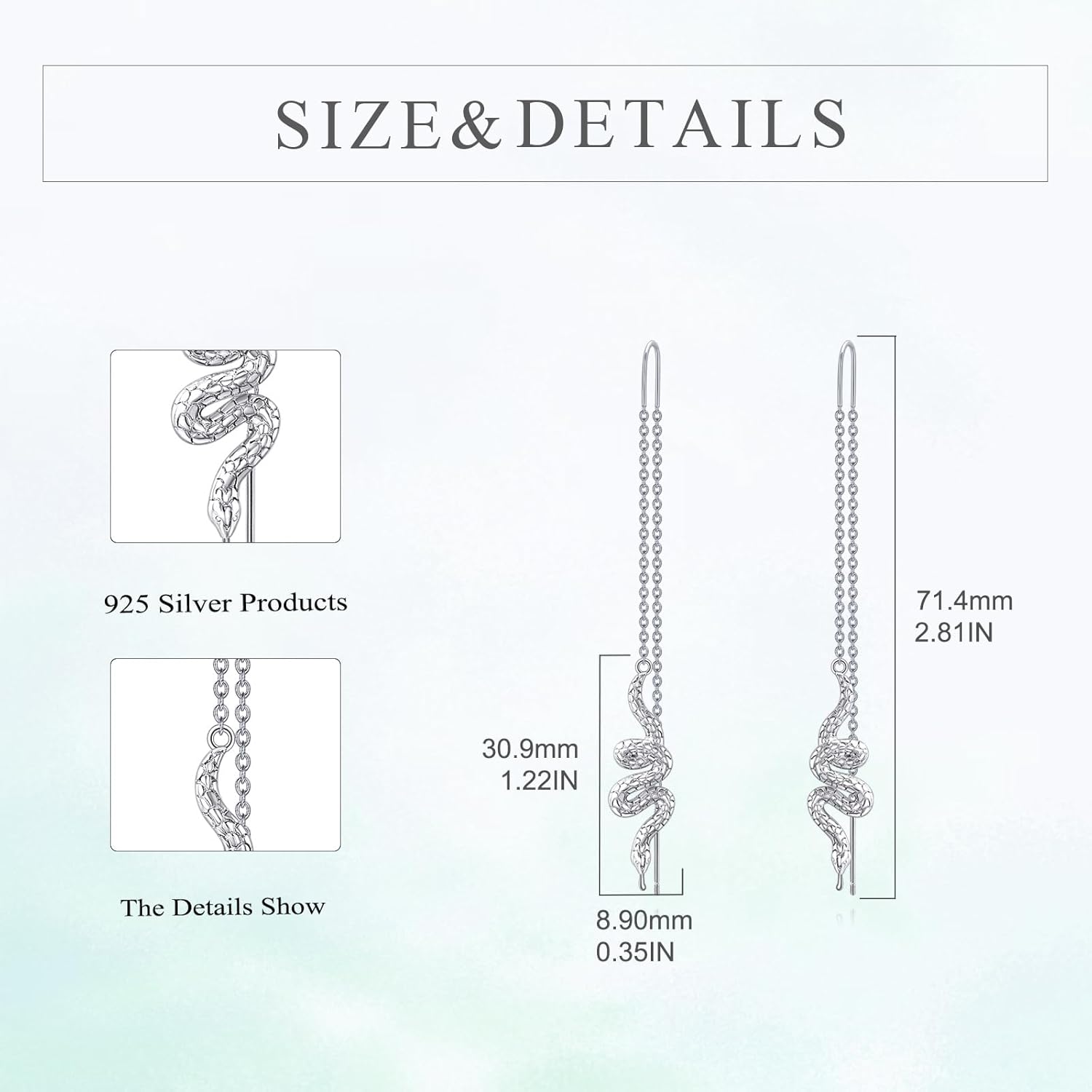 Snake Threader Earrings 925 Sterling Silver Snake Dangle Earrings Jewelry Gifts for Women