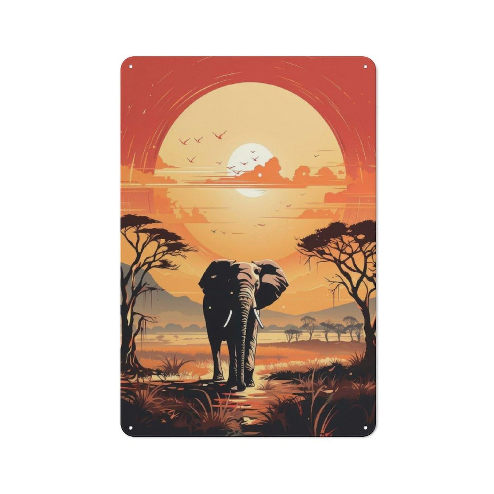 Junmoney Hot Sunset Elephant Urban Decorative Metal Plaque 30X20cm Featuring Loft Wall Plaque For Loft, Studio, Office Or Creative Room