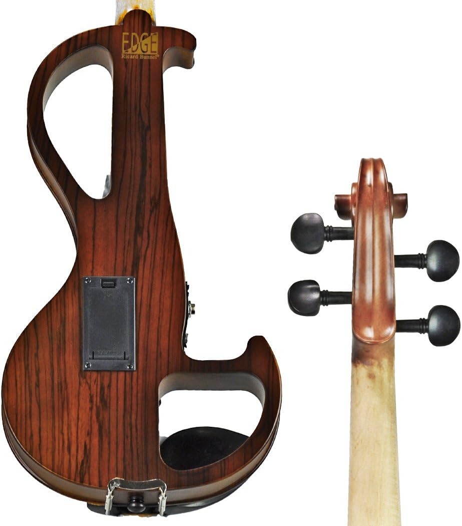 Electric Violin Bunnel Edge Outfit 4/4 Full Size (Dark Zebrano)—High Quality with Carrying Case and Accessories - Headphone Jack - Piezo ceramic pick-up By Kennedy Violins
