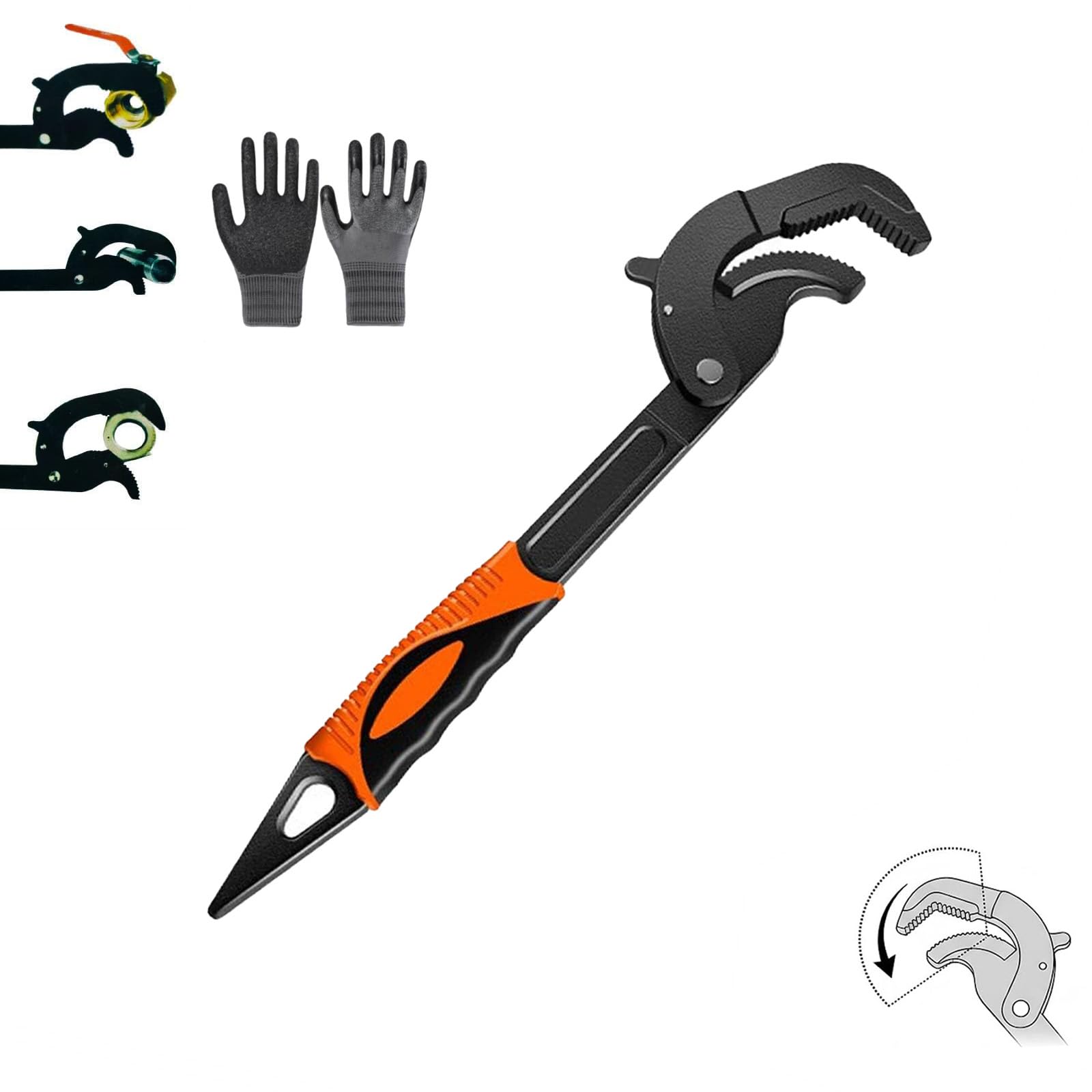 Llelemamo Orange Labor-Saving Universal Wrench, Self Adjusting Spanner, Quick Power Grip Pipe Wrench Set, Self Adjusting Pipes Wrench Set For Nuts, Pipes, Fixtures And Auto Repai (,Small)