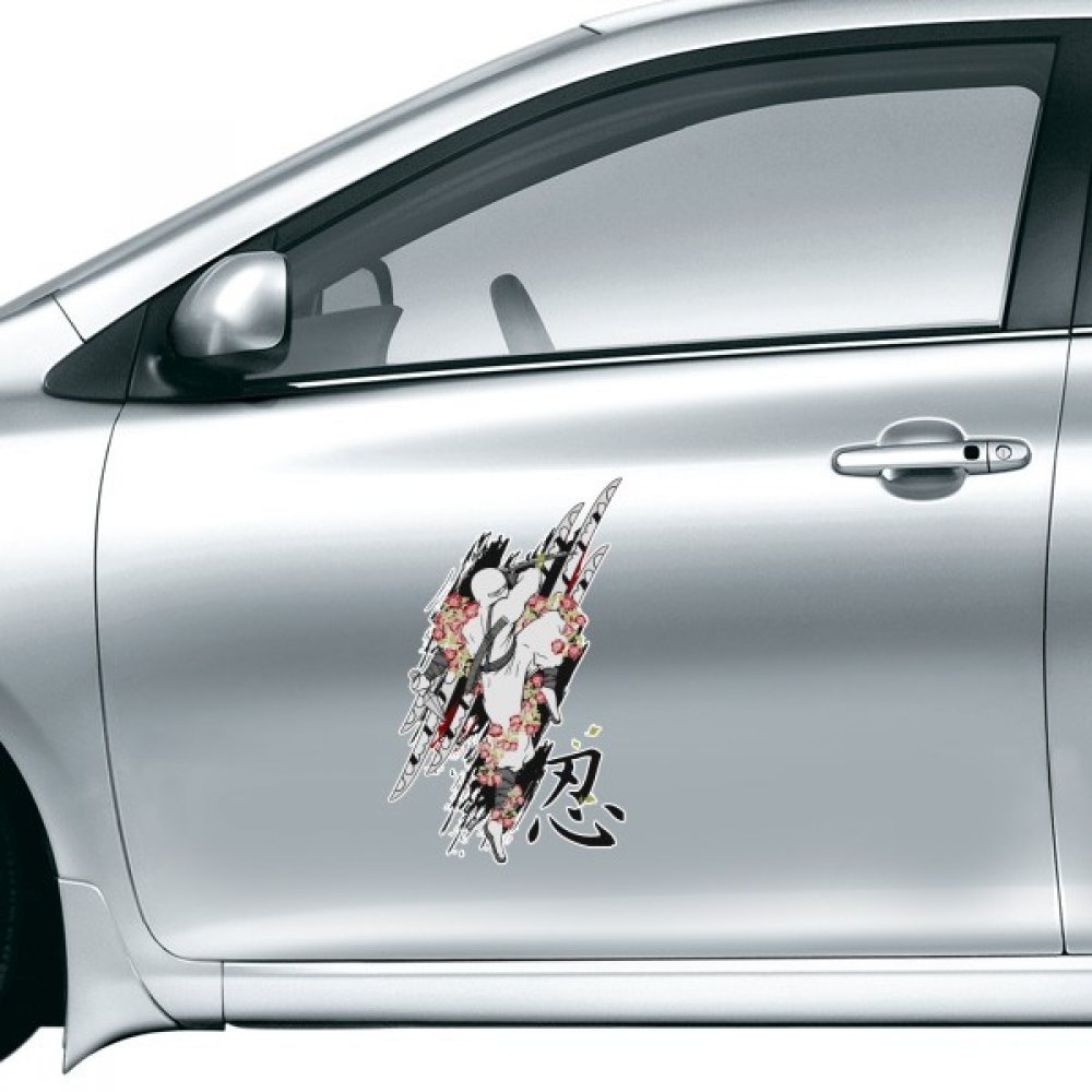 Autocollant voiture samouraï et motif sakura sticker déco japonais pour carrosserie