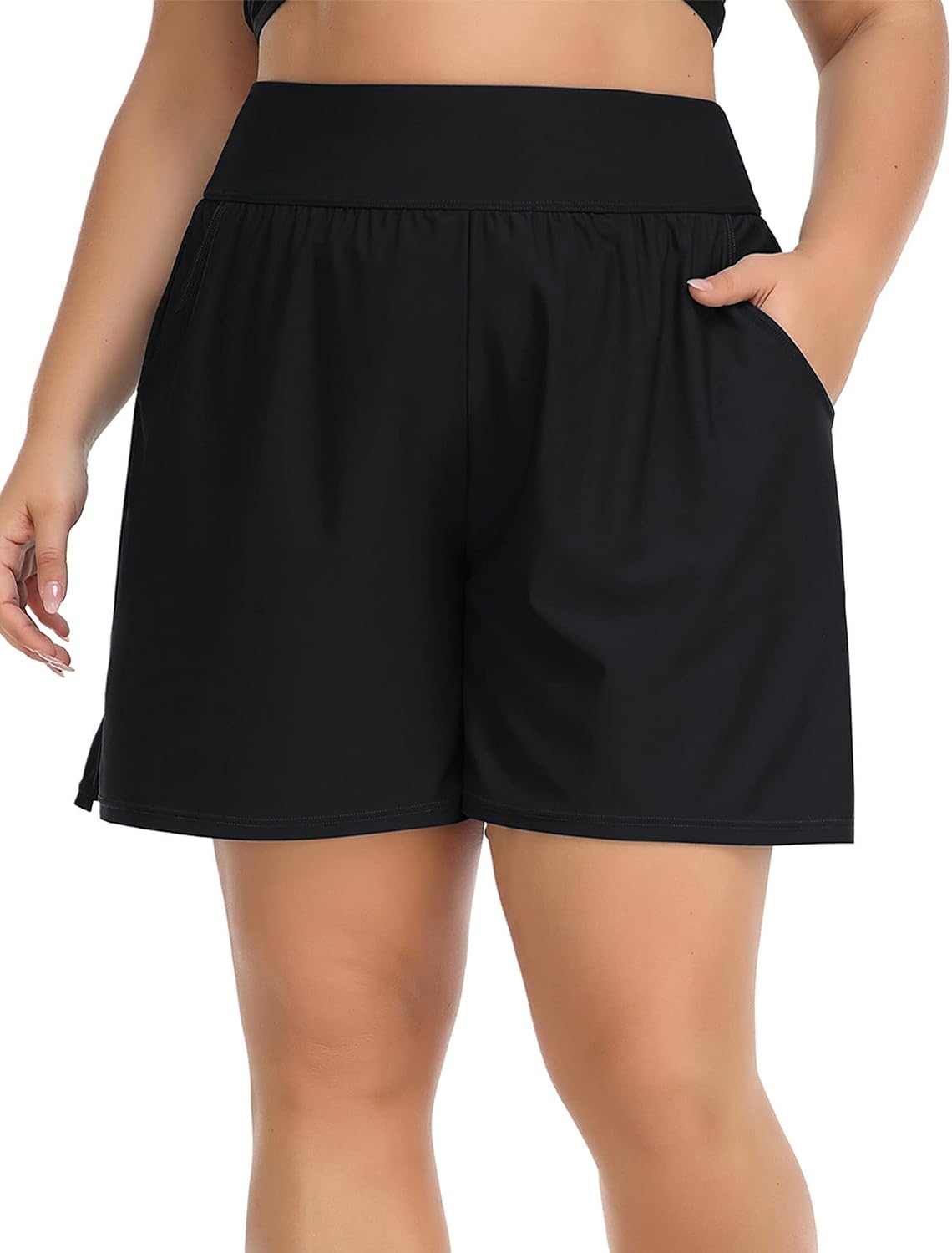 ANFILIA Plus Size Swim Shorts for Women High Waisted Board Shorts Tankini Swimsuit Bottom with Pockets