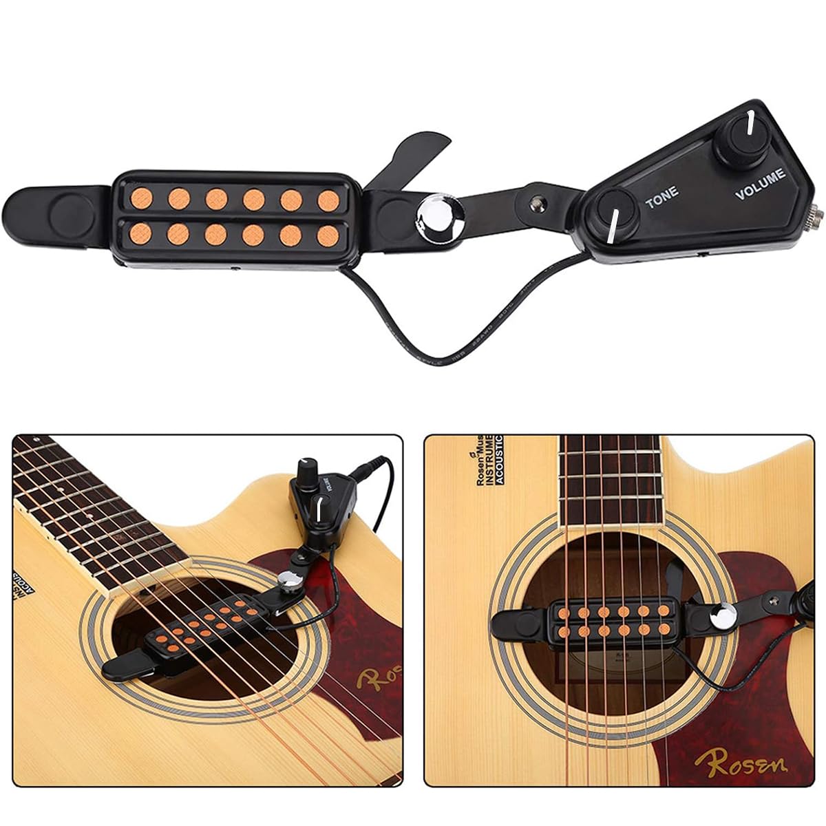 HASTHIP® Guitar Pickup 12 Pole Pieces Design, Clip-On Acoustic to Electric Guitar Accessories with Tone & Volume Control, Plug-and-Play Transducer for Studio & Live Performances, 10Ft Cable - Image 5 thumbnail