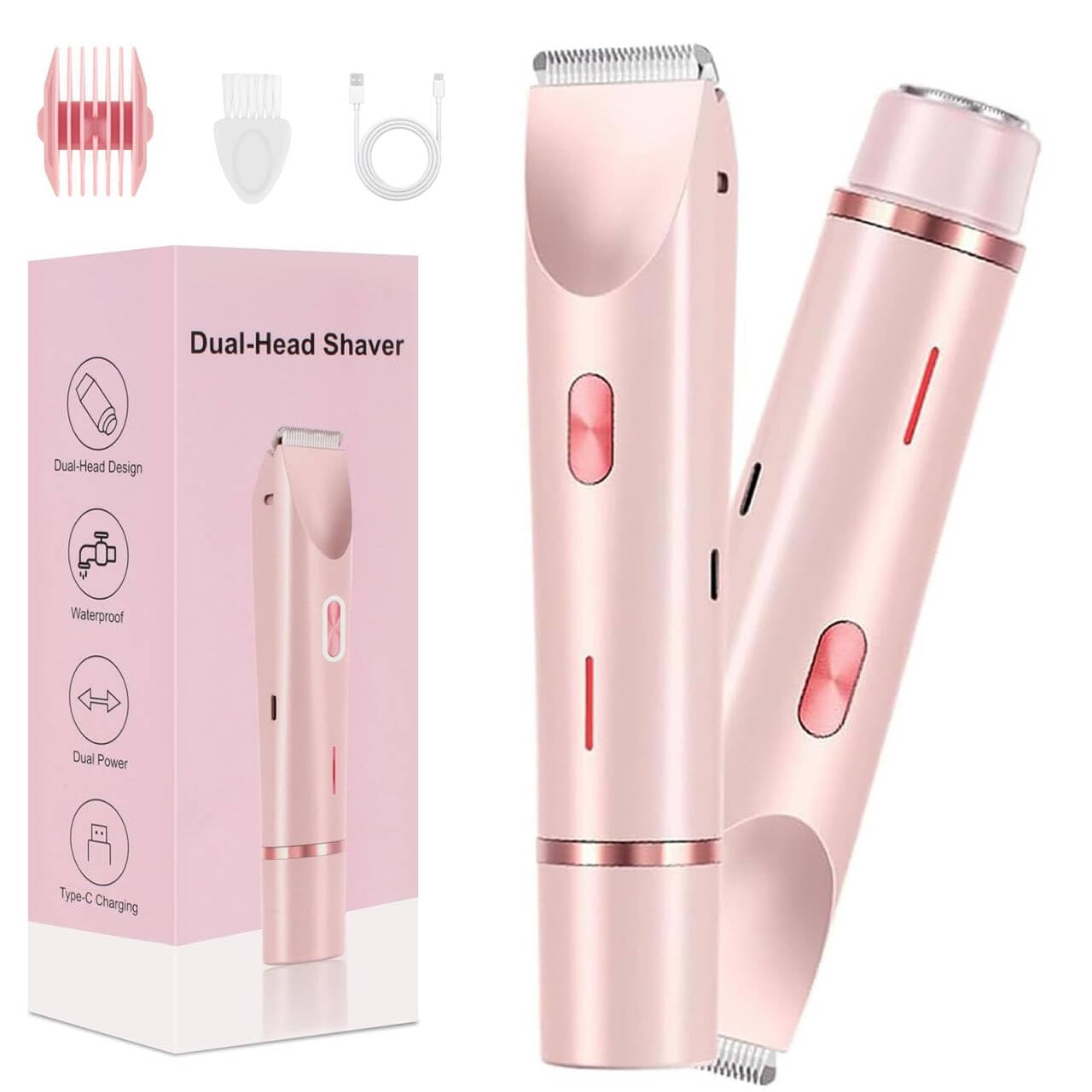 Women's Electric Grooming Trimmer with Dual Shaving Heads, USB-C Rechargeable Face & Bikini Hair Remover Kit for Legs, Arms, Underarms & Sensitive Areas-image-31