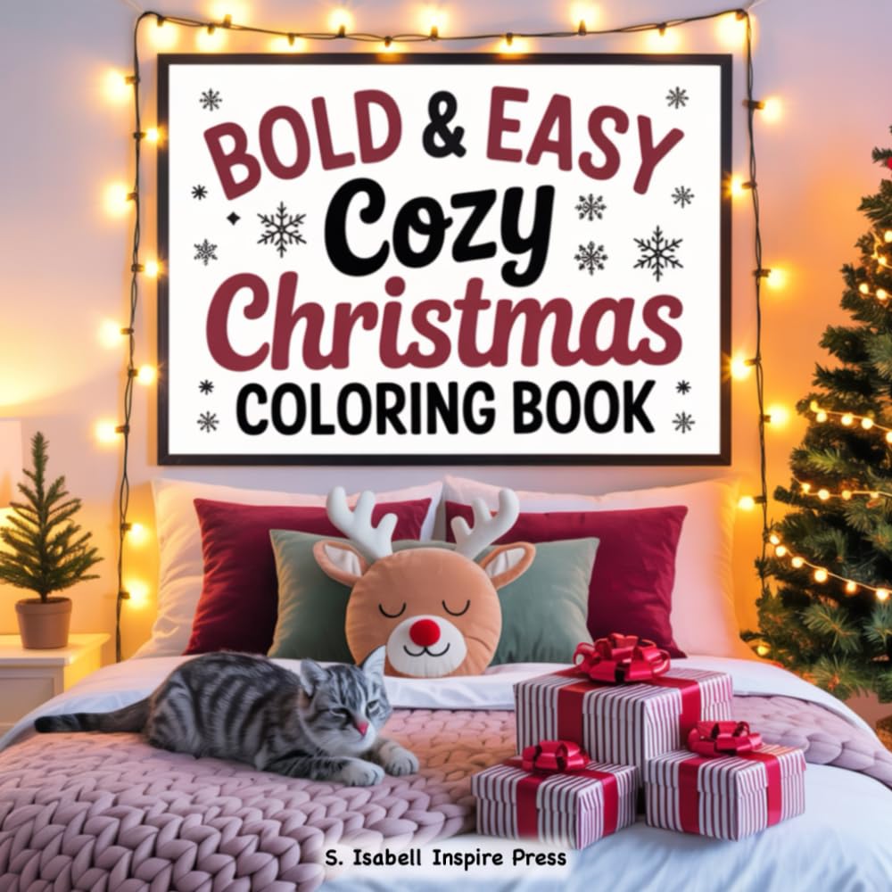 Bold and Easy Cozy Christmas Coloring Book: Fun and Relaxing Holiday Designs for Kids, Teens, and Adults | 58 Festive Bold Line Illustrations for Stress Relief and Joy