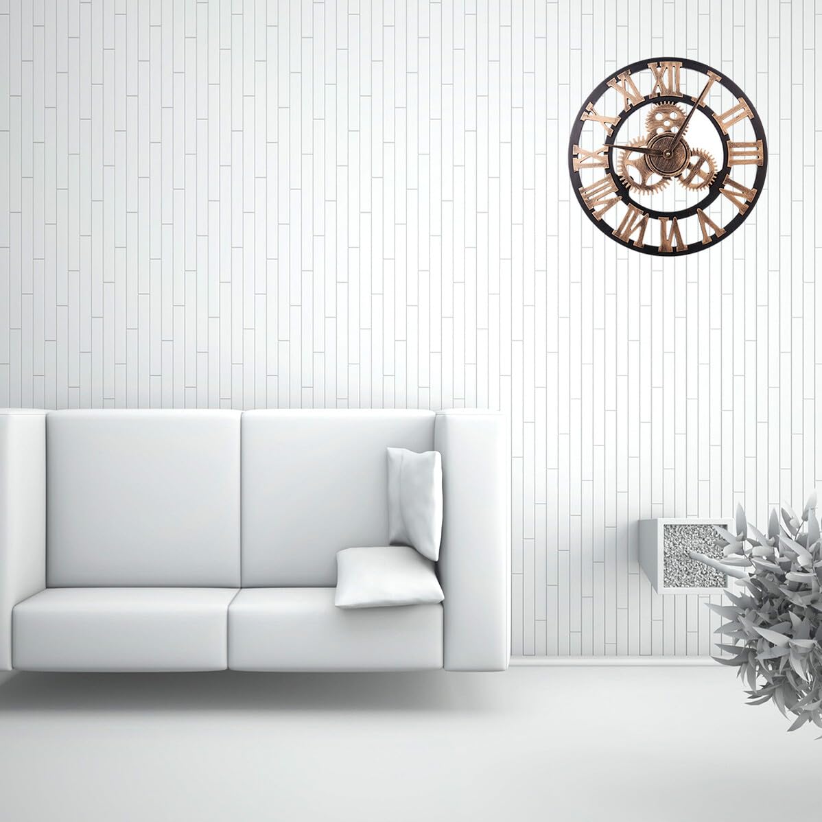 DOITOOL Reloj de Pared Vintage de Madera Engranaje 3D, 40 Cm | Números Romanos Retro, Movimiento de Cuarzo Ultra Silencioso, Estilo Industrial para Hogar y Oficina