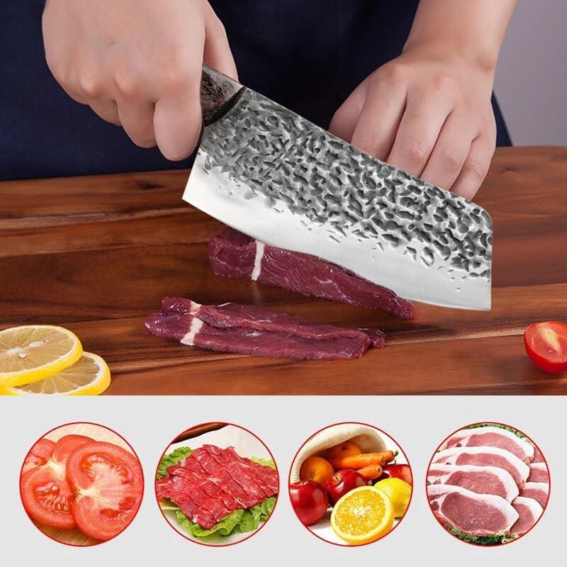 Miniatura 6 de Cuchillo de corte de carne de chef de 7 pulgadas, cuchillo forjado hecho a mano, chef chino, corte, verduras, filete de pescado, acero inoxidable