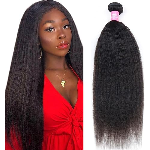 Odir Kinky Straight Human Hair Bundles 16 Inch Unprocessed 9A Brazilian Yaki Straight Virgin Hair Weave 1 Bundle 100g/Bundle Kinky Straight Hair Extensions Natural Color