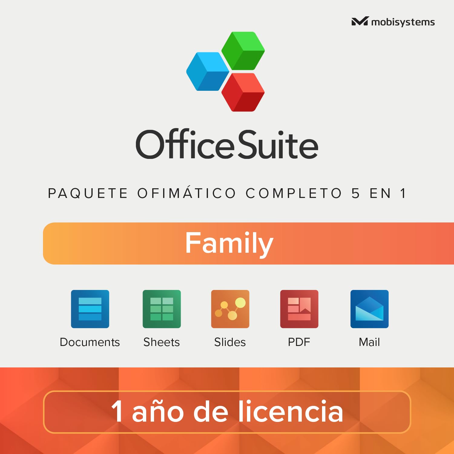 OfficeSuite Family - Documents, Sheets, Slides, PDF, Mail & Calendar - 6 Usuarios - 1 Año de Licencia para 1 Windows y 2 Dispositivos Móviles por Usuario