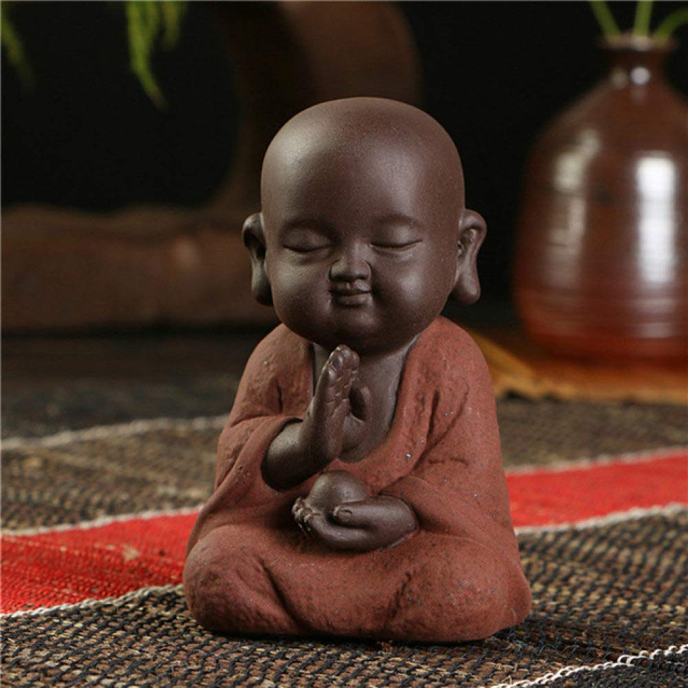 Statue Bouddha petit moine anti-stress en sable violet pour retrouver le calme chez soi