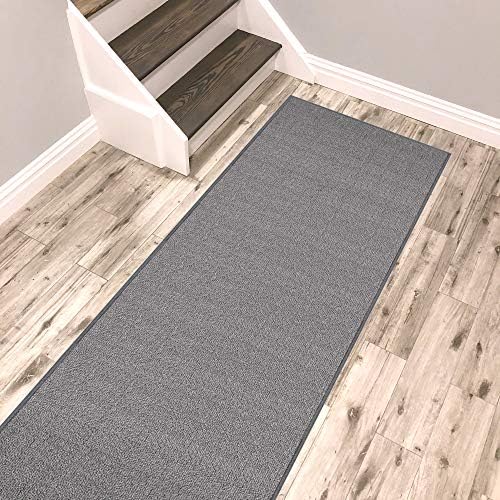 Kapaqua Solid Grey Runner Rug Non Slip Rubber Backed Pet Friendly 2x8 Kitchen Hallway Carpet Runner