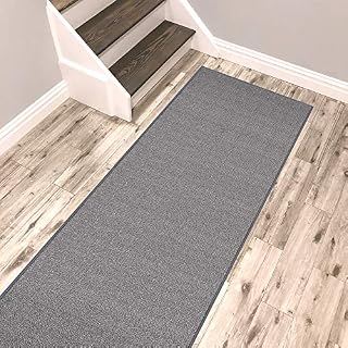 Kapaqua Solid Grey Runner Rug Non Slip Rubber Backed Pet Friendly 2x12 Kitchen