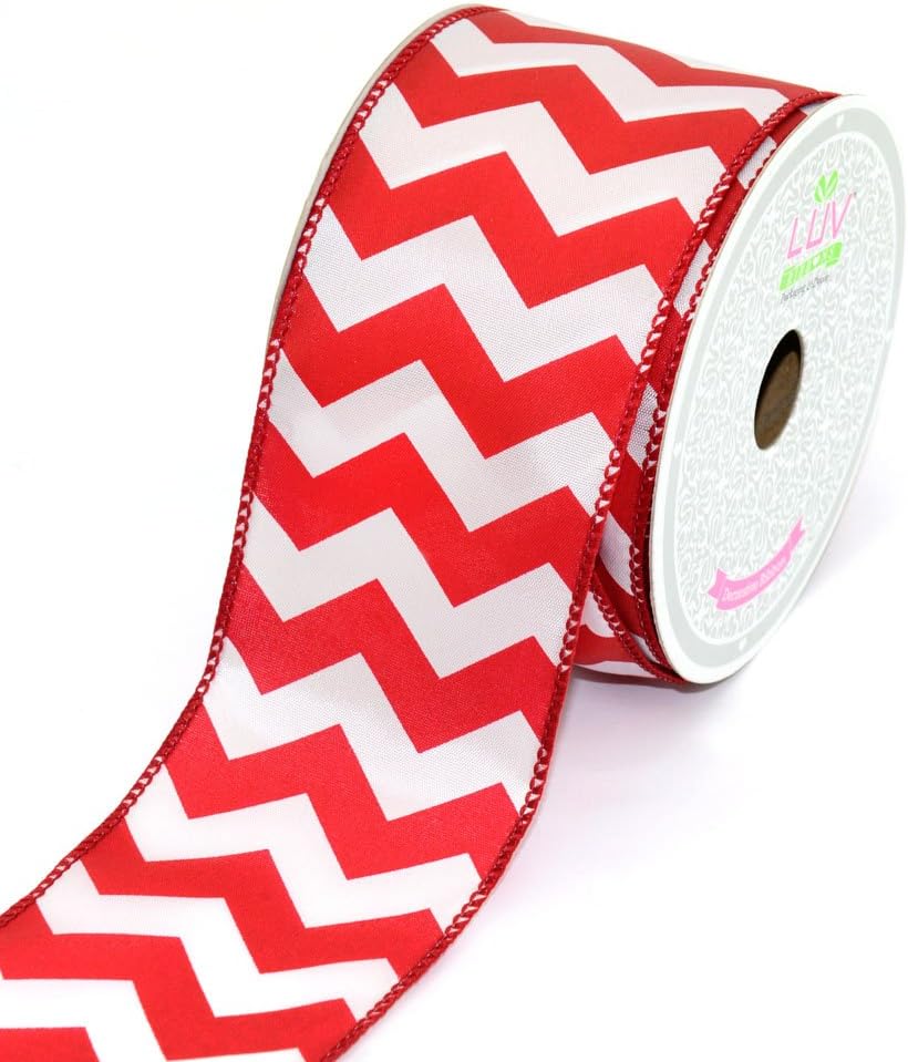 LUV RIBBONS by Creative Ideas 2-1/2-Inch Large Chevron Print Ribbon, 10-Yard, Red