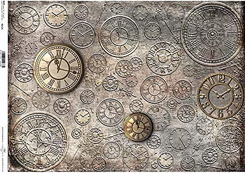 Itd Collection White Clocks And Dials Rice Paper R0012l - 1 X A3 Sheet Of Decoupage Rice Paper