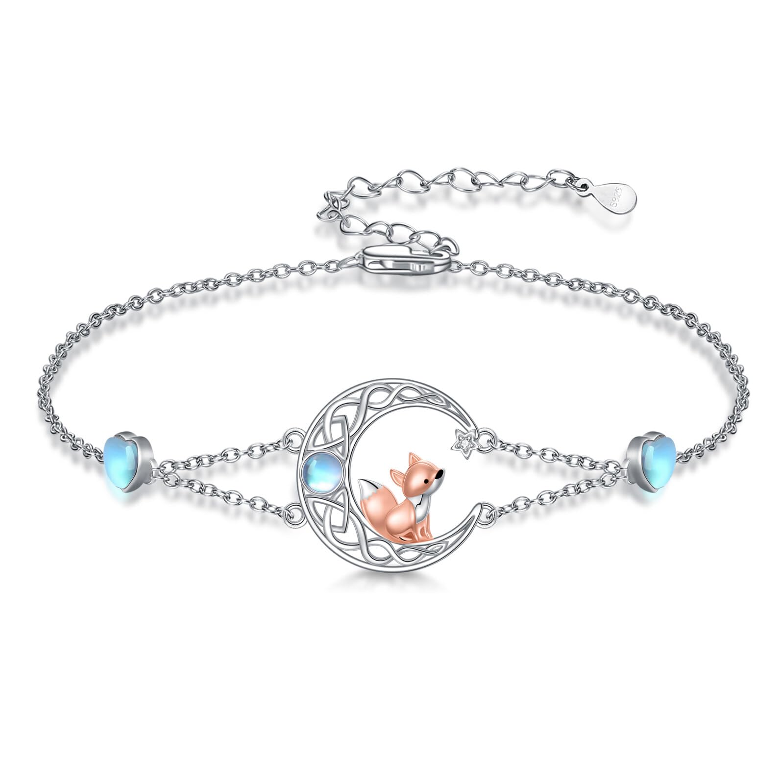 Braccialetto celtico, gatto, coniglio, volpe, procione, bradipo, ragazza e gatto, in argento Sterling 925, portafortuna, cavigliera estiva, gioiello di compleanno per mamma, donna, ragazza