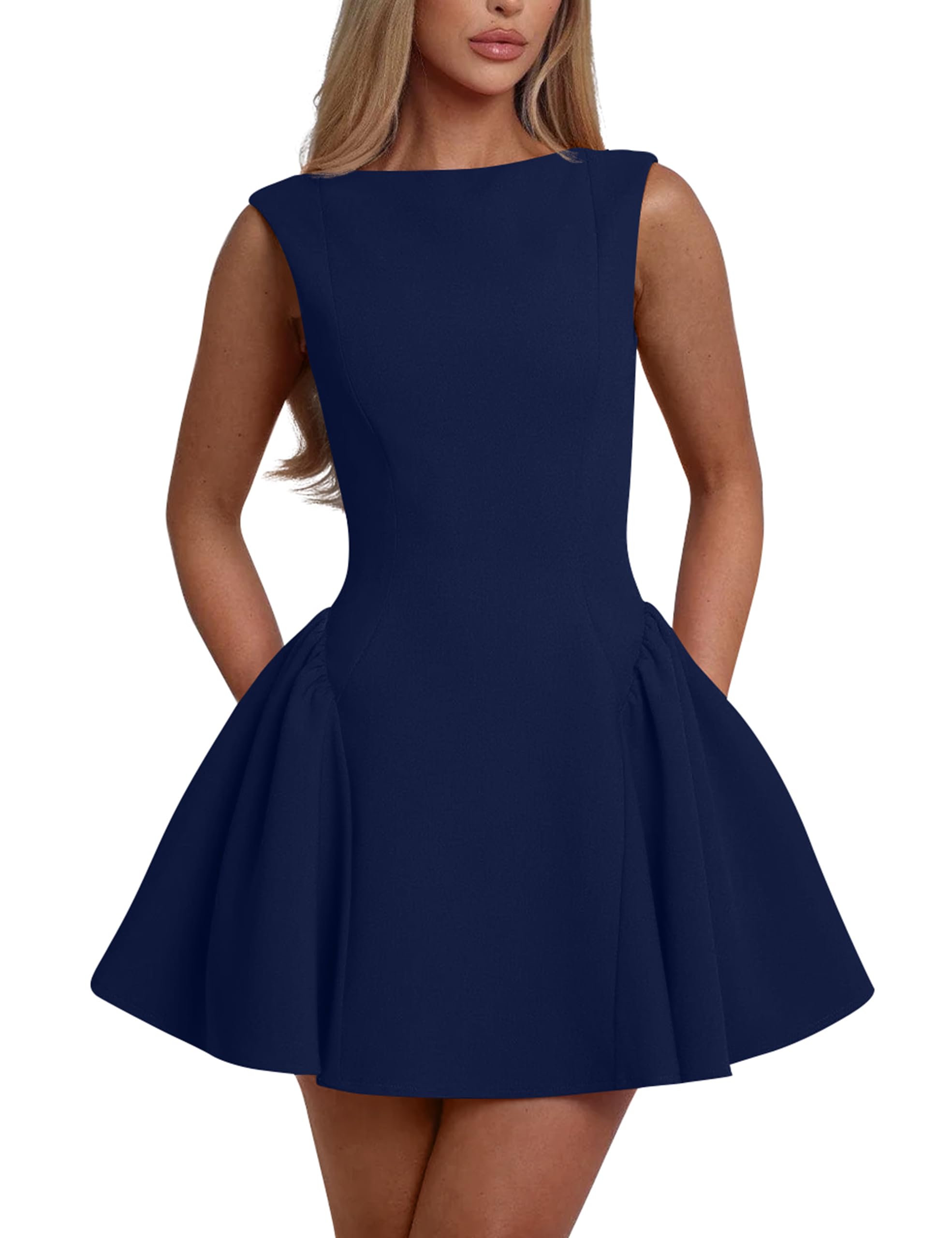 Photo 1 of YMDUCH Women's Backless A-line Mini Prom Dress - Navy S
