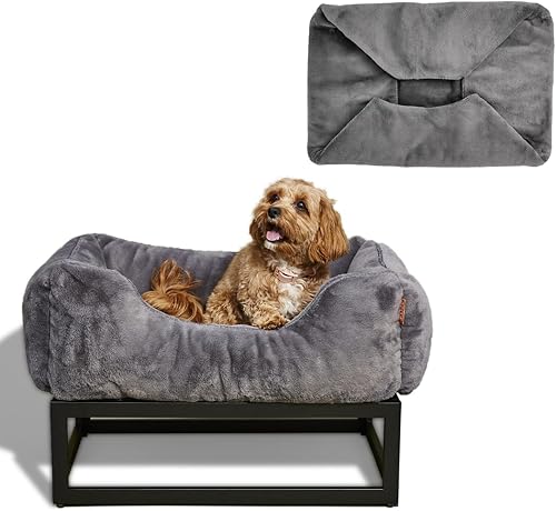 Miniatura 13 de FUZI Cama elevada para perro pequeña, camas elevadas de lujo, funda de cama extraíble y lavable a máquina, cama ortopédica para interiores y Gris