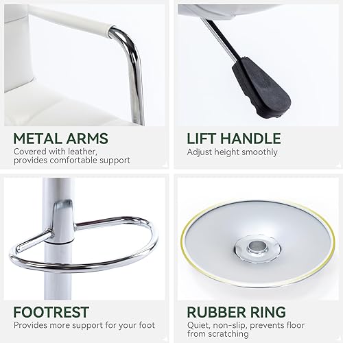 Miniatura 28 de Vogue Furniture Direct Moderno taburete de bar cuadrado de piel sintética, taburete de bar giratorio ajustable con respaldo y brazos, silla de