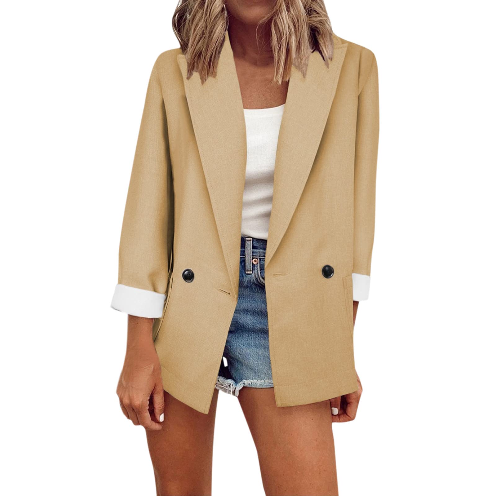 Blazer élégant pour femme - Veste de costume à manches longues - Veste à revers solide - Veste d'affaires en tricot