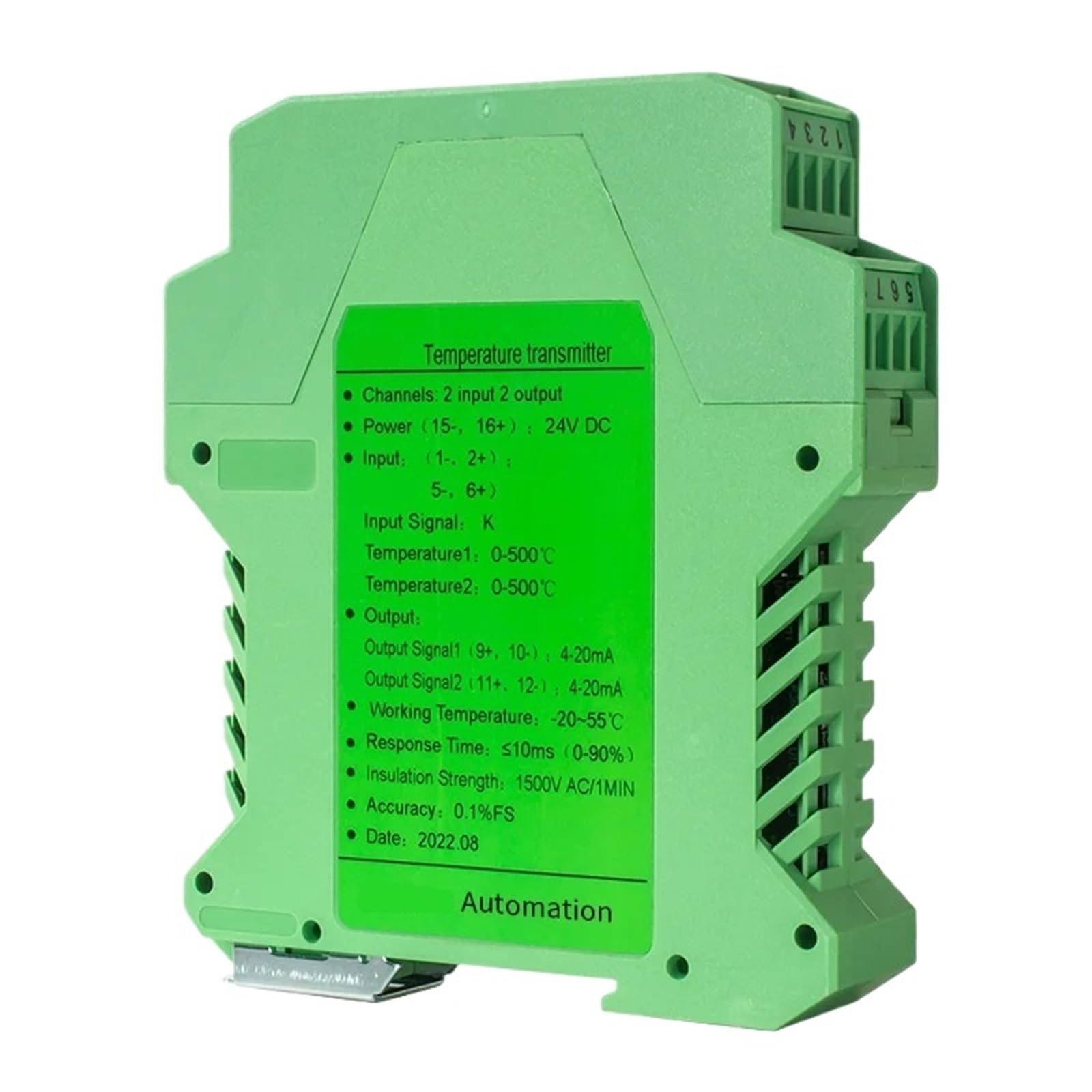 Trasmettitore di temperatura da 0 a 600 °C e da 0 a 1300 °C (1 ingresso, 1 uscita), da 0 a 600 °C a 4 a 20 mA, da 0 a 10 V, 0 a 5 V, RS485 K, convertitore di segnale termocoppia DC24 V. (1 input 1,0