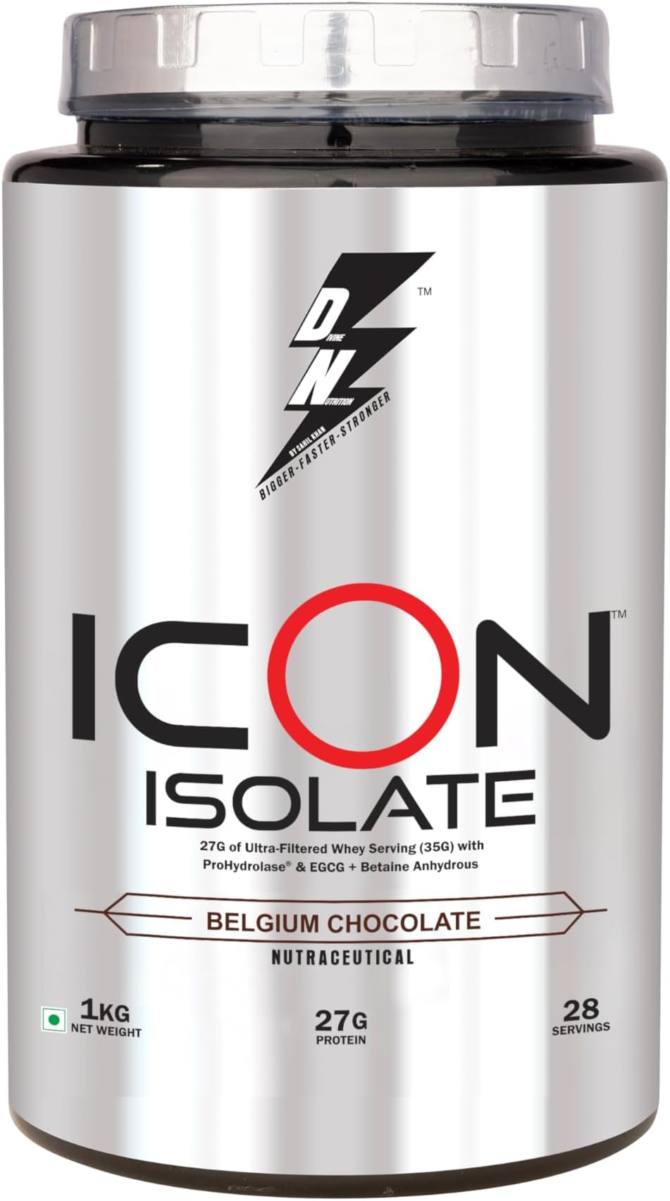 DIVINE NUTRITION Icon Isolate Protein Powder with 27g Per Serving 28 Servings (1kg, Belgium Chocolate)