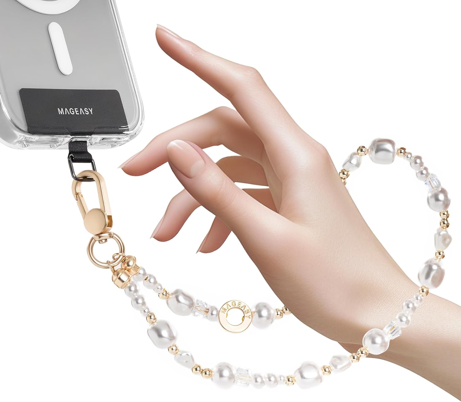 MAGEASY Phone Charm for Women - Cell Phone Wrist Strap with Teather Tab - Pearl Series