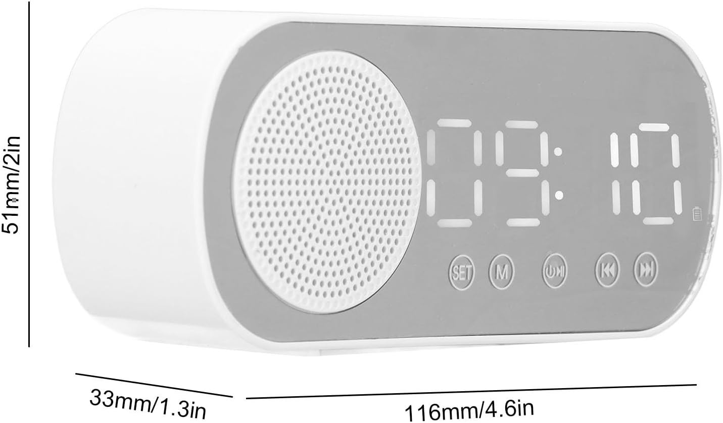 Diagram showing the dimensions of the alarm clock