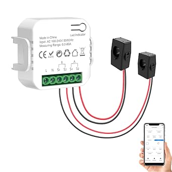 WiFi Smart Energy Meter Dual Channel Smart Energy Monitor, Smart Power Meter with 2 80A CT Clamp, App Remote Monitoring, Real Time Data, Tuya Smart/Smart Life App Control Smart Home Energy Monitor