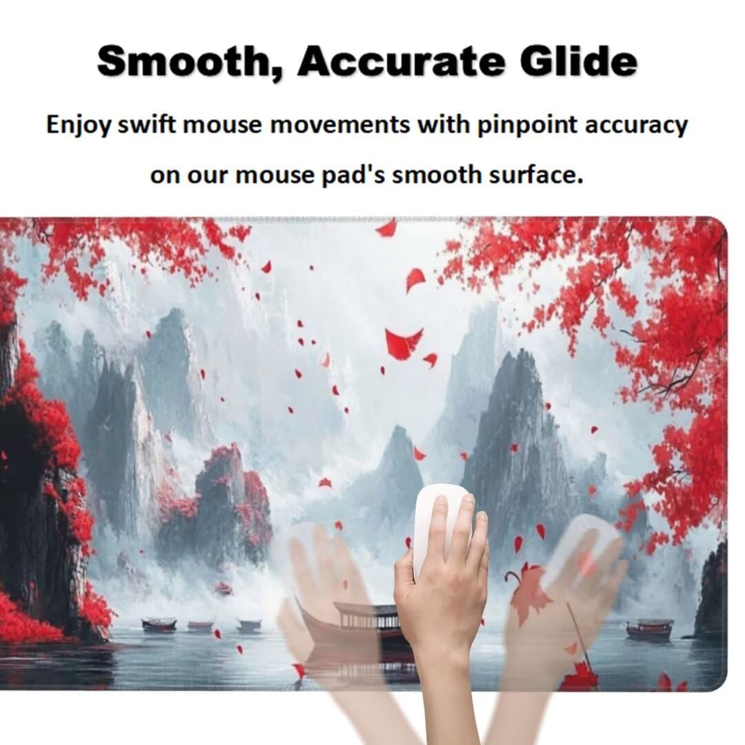 Japan Mauspad 1600 x 800mm, Mousepad XXL Schreibtischunterlage Landschaft Mouse Pad, Wasserdicht und Rutschfest Gaming Mauspad, Verbessert Präzision, Gaming-Mauspads für Pc und Gaming Zubehör qw577
