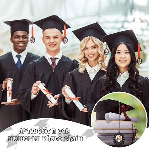 Miniatura 13 de Dije de foto de tapa de graduación, 4 piezas de regalo universitario de clase 2023, borla de graduación personalizada, colgante conmemorativo