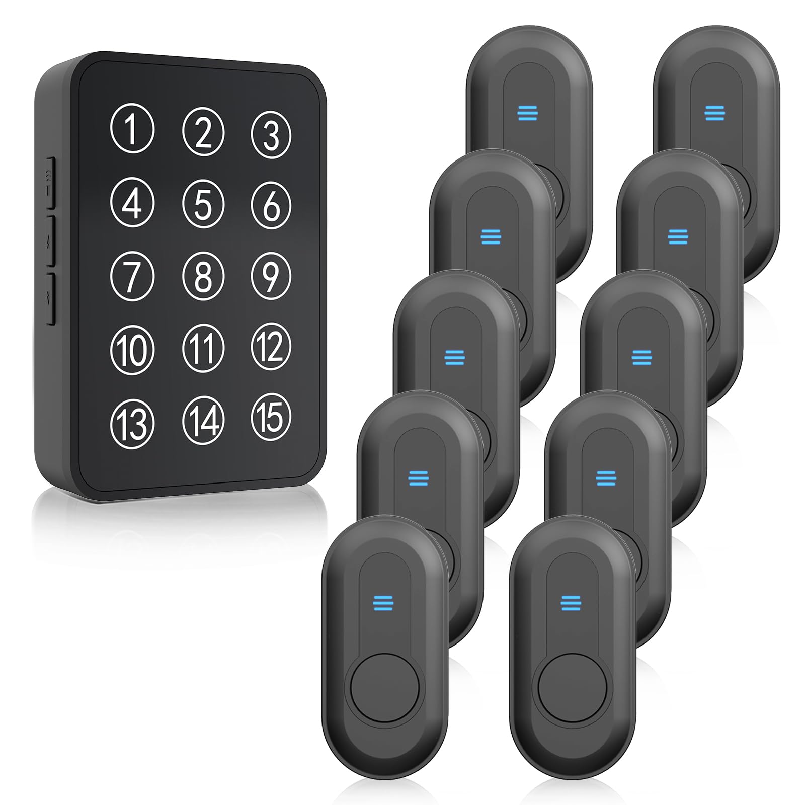 Wireless Caregiver Pager Panic Button 500Ft Range with LED Personal Alarms Call Bell Panic Alarm Call Button for Elderly/Patient/Disabled (10 Waterproof Call Button & 1 Receiver)