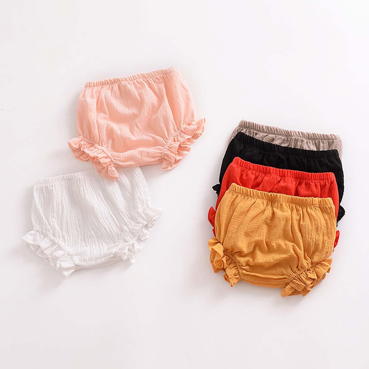 Lot de 4 Shorts en Coton et Lin pour Bébé Fille Eté Bloomer Couvre-Couche Mignon Culotte sous-vêtements Souple Pantalon Court Respirant Volants Slips Elastique pour Tout-Petits Fille