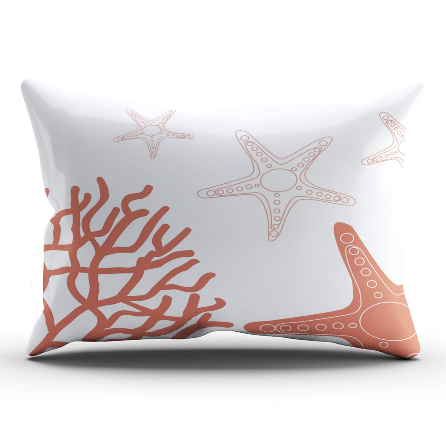 KAQIU Home Furnishing Pillowcase White Coral Reef and Starfish Custom Cushion Lumbar Size 12x24 Inch Throw Pillow Cover Case Hidden Zipper Chic & Personality Rectangular Double-Sided Printed Design