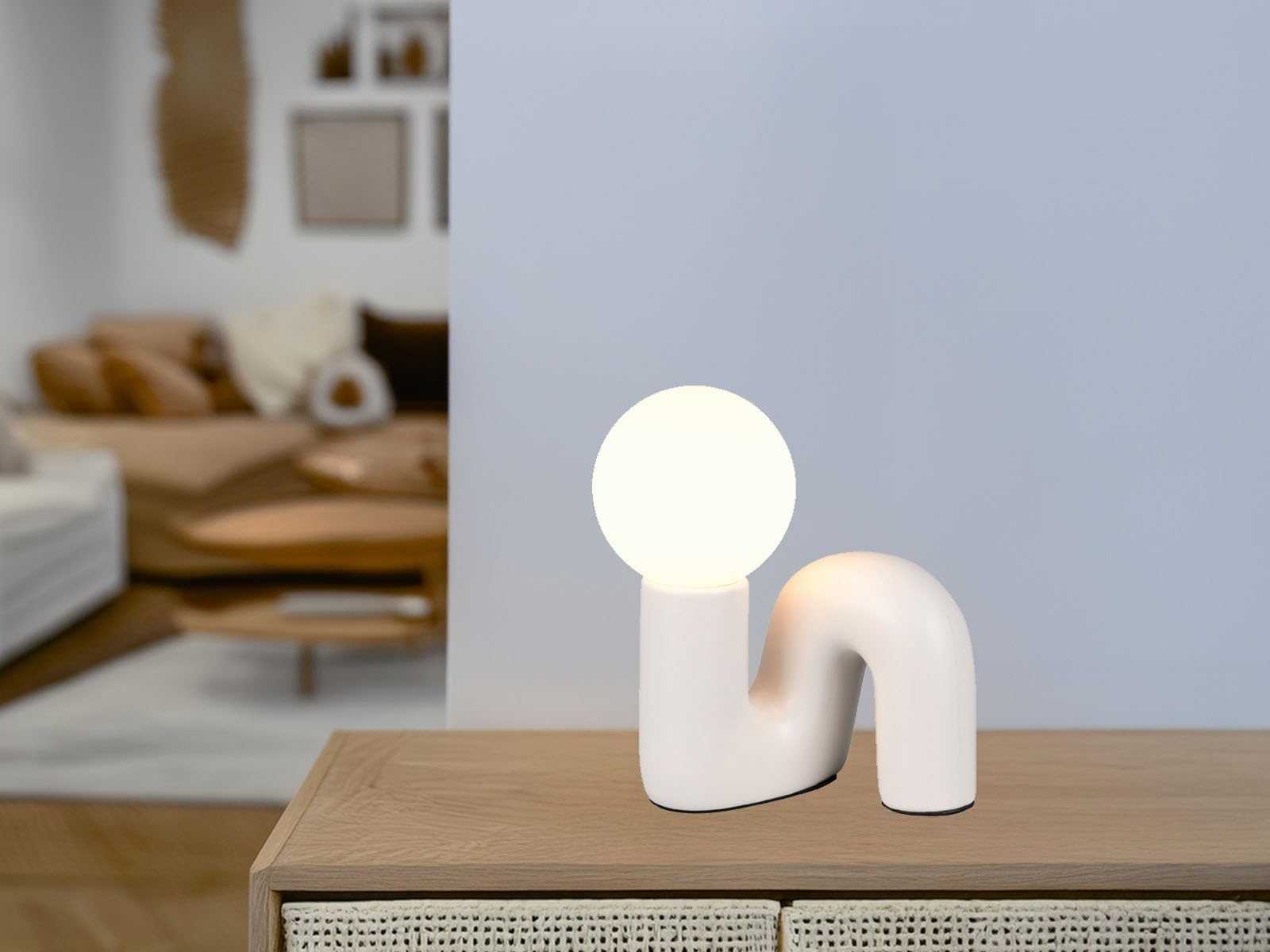 meineWunschleuchte Lámpara de mesa de cerámica gris con bola de cristal blanco, altura 21,5 cm