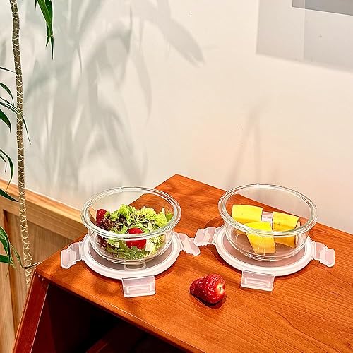 Miniatura 2 de Recipientes pequeños redondos de vidrio para almacenamiento de alimentos con tapas, cuencos redondos de 1.5 tazas con tapas, sin BPA, herméticos