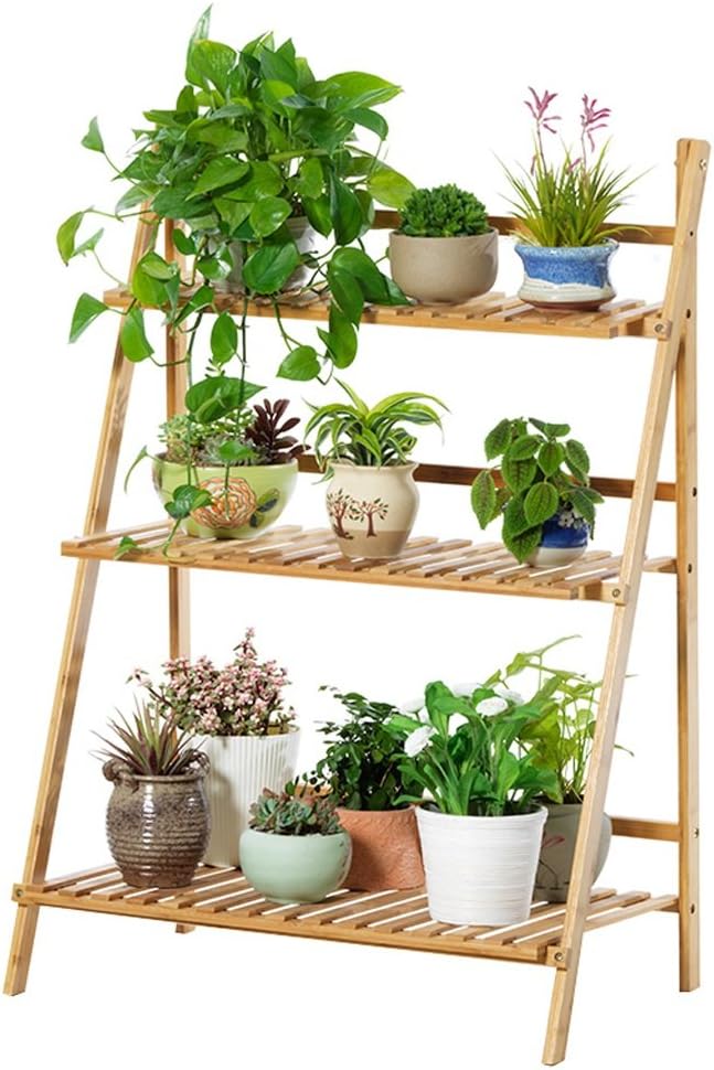 Plant Theatre - Three Tier Bamboo & Plant Theatre In Natural Hardwood, Floor-standing Large Capacity Ideal Gardeners Gift， 96 * 70 * 40cm