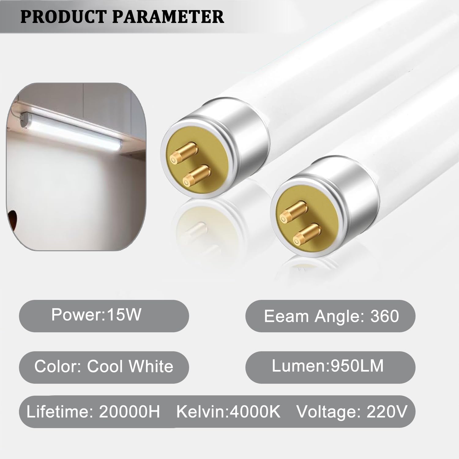 Genérico Tubos Fluorescentes De 15 W, 450 Mm, Luz De Bajo Consumo, Luz De Emergencia De Bajo Consumo,Casquillo G13, T8 Blanco Frío 4000 K,Aptos para Tiras De Luces Cocina Armario,450mm 15w,6PCS